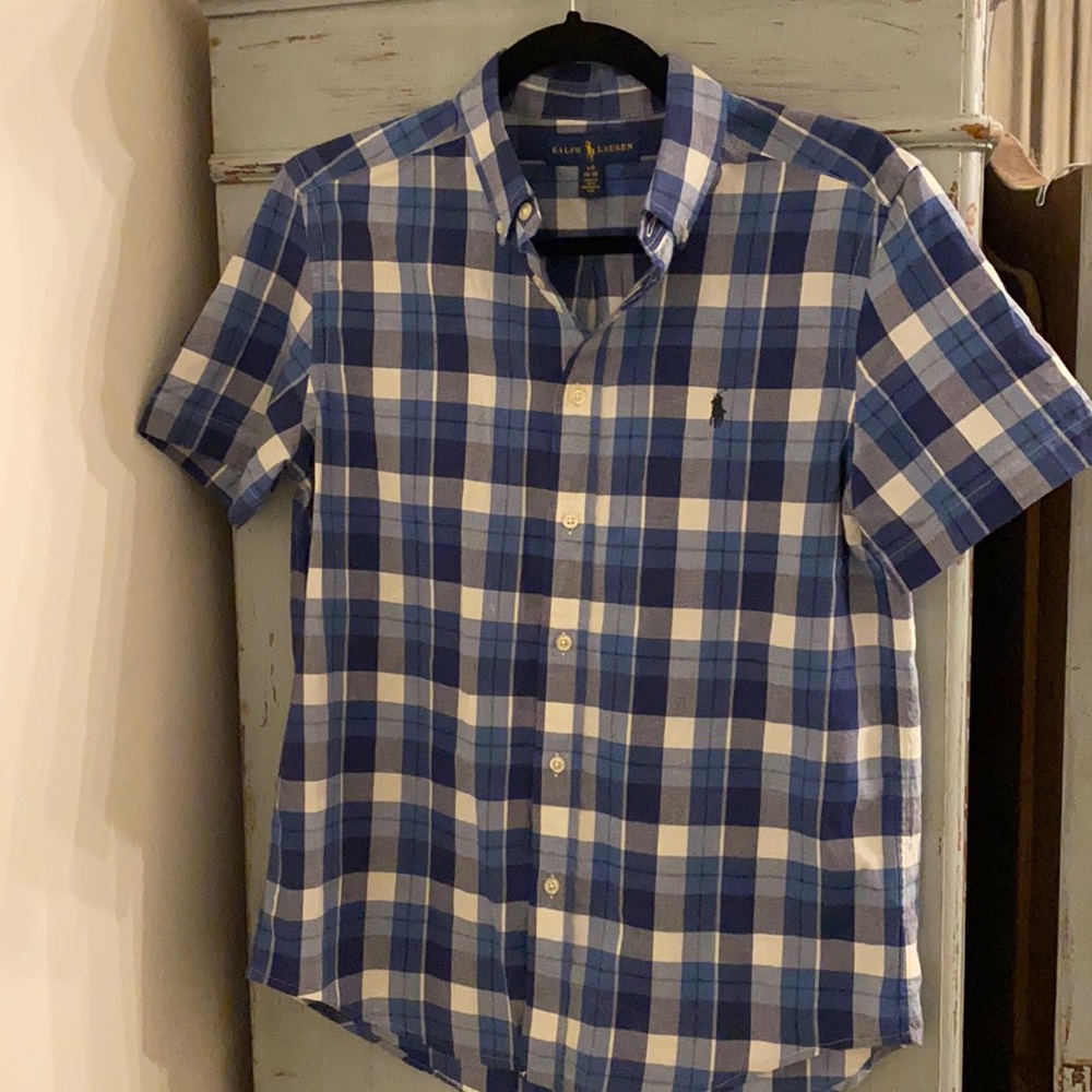 Boys short sleeve button down plaid polo